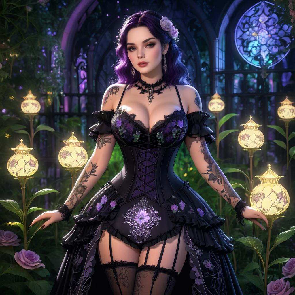 Gothic Beauty in a Floral Garden