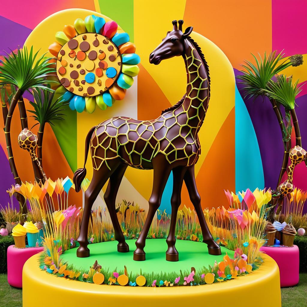 Whimsical Chocolate Giraffe in Colorful Scene