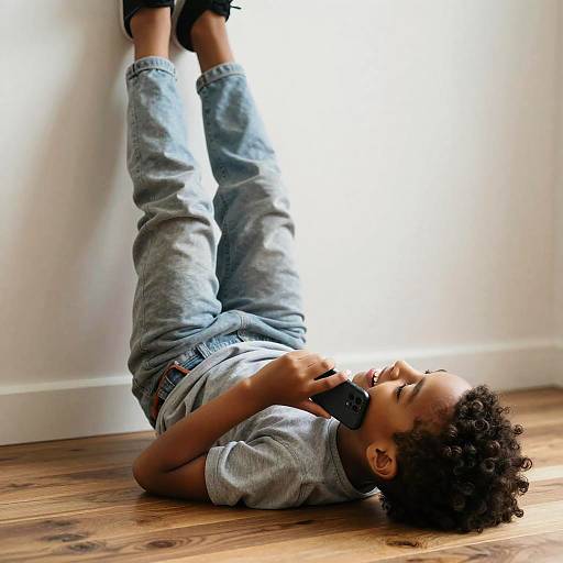 Boy Lying on Floor Talking on Phone