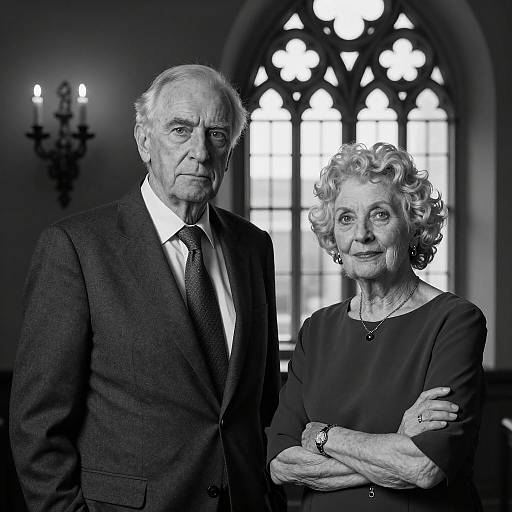 Serious Elderly Couple in Gothic Setting