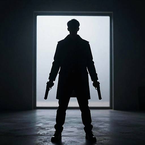 Mysterious Gun-Wielding Figure in Shadows