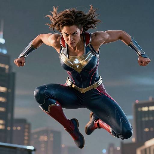 Fierce Female Superhero Mid-Air Leap