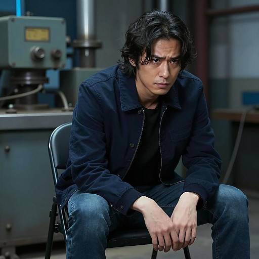 Intense Man in Industrial Lighting