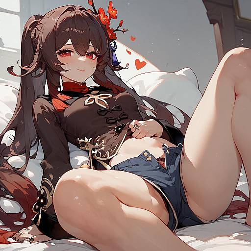 Hu Tao in Anime Style with Up Shorts