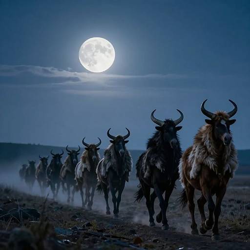 Spectral Horned Figures Under Moonlight