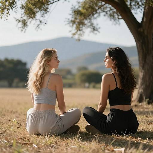 Friends Enjoying Sunlit Mountain Views