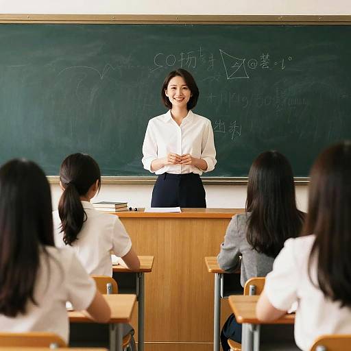Warm Vintage Classroom with Smiling Teacher