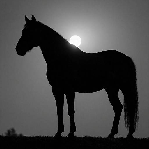 Silhouetted Horse Against Moonlit Background