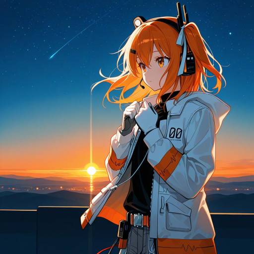 Expressive Girl in Orange Against Sunset