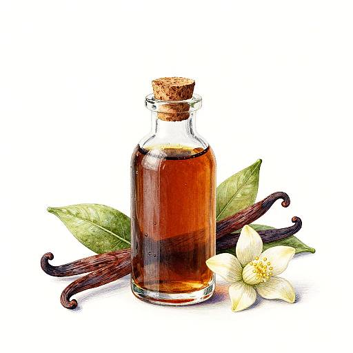 Realistic Vanilla Extract Botanical Illustration