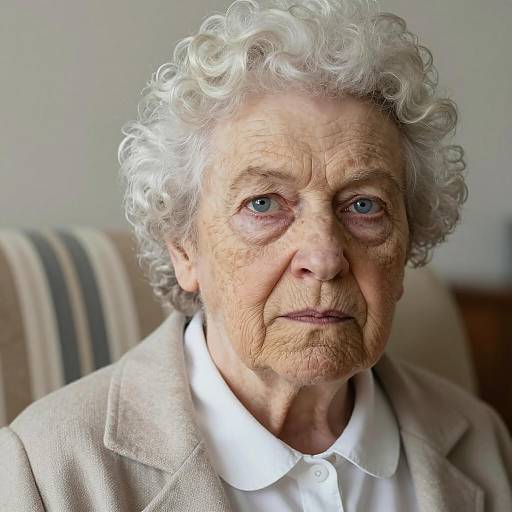 Elderly Woman with Curly White Hair