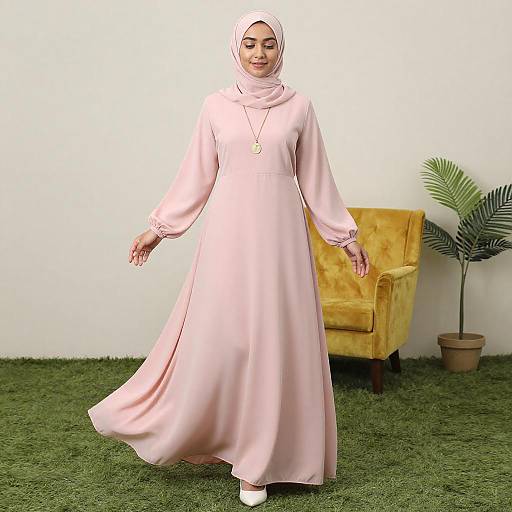 Young Woman in Pink Hijab Dress