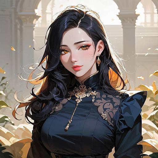 Asian Girl with Long Black Hair Outdoors