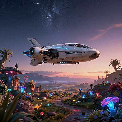 Futuristic Spacecraft Landing on Alien Planet