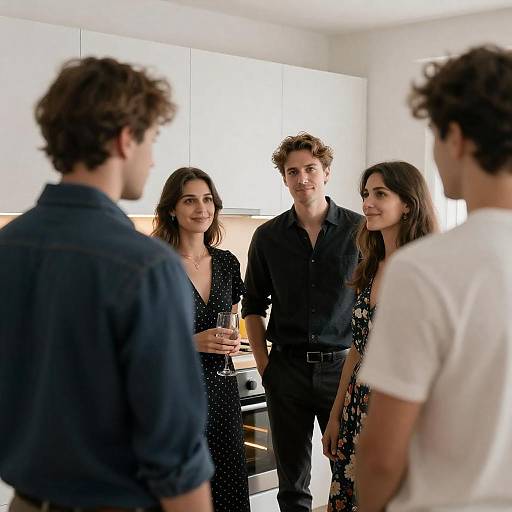 Kitchen Scene: Four People Conversing