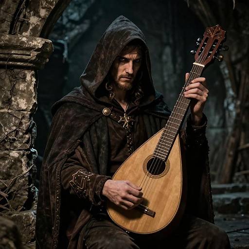 Retro D&D Bard in Dungeon Art