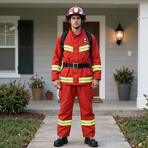 Firefighter in Red Uniform