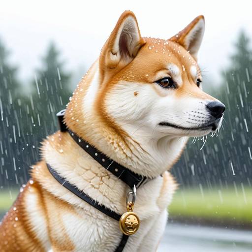 Shiba Inu in the Rain - Side View