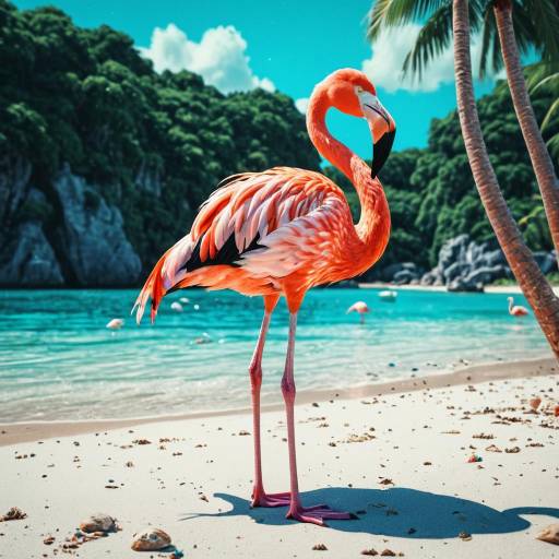 Flamingo on Tropical Beach Flamingo on Tropical Beach