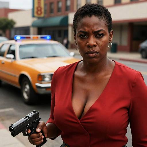 Urban Intensity: Strong Woman and Retro Car