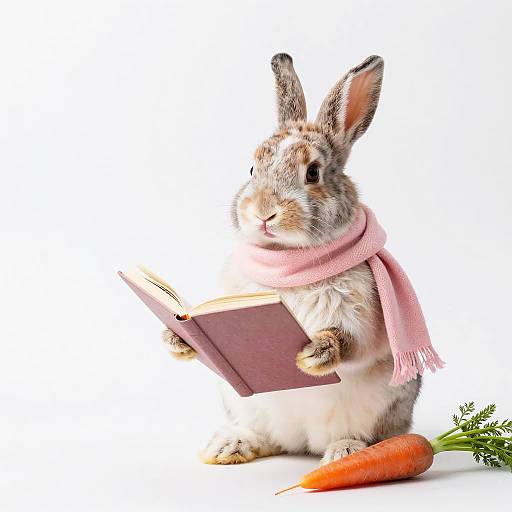 Rabbit Reading with Scarf and Carrot