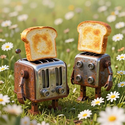Rusty Toaster Robots in Daisy Field