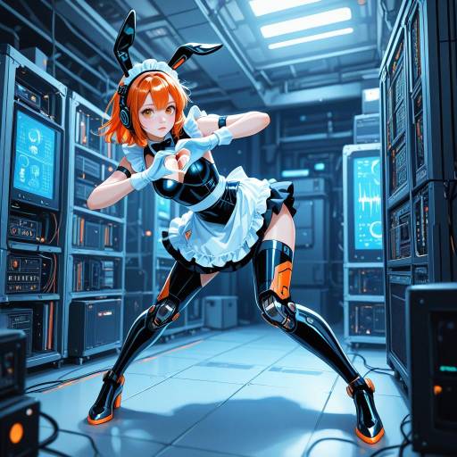 Futuristic Android Maid in Battle Stance