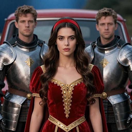 Red Gold Warrior Flanked by Guards