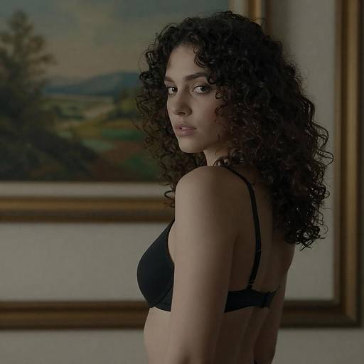 Curly-Haired Woman in Dim Lighting