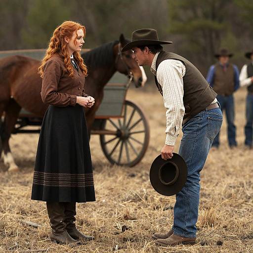 Western Scene with Red-Haired Woman