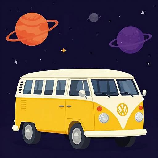 Yellow Volkswagen Bus in Space
