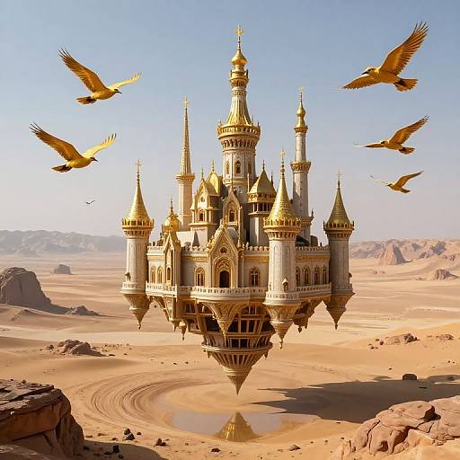 Golden-Winged Birds and Floating Castle