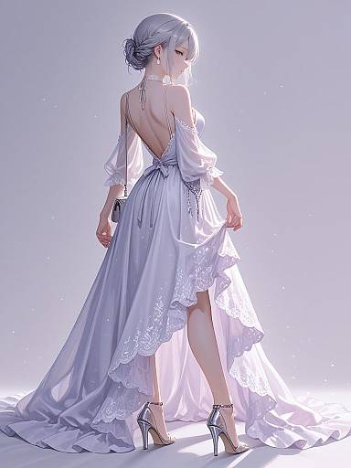 Elegant Woman in Backless Lavender Chiffon Dress