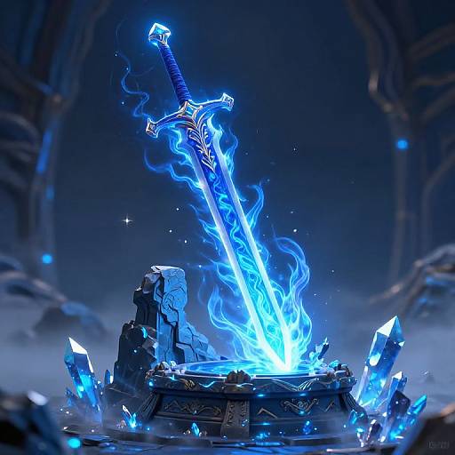 Majestic Blue Fire Sword in Mystic Setting