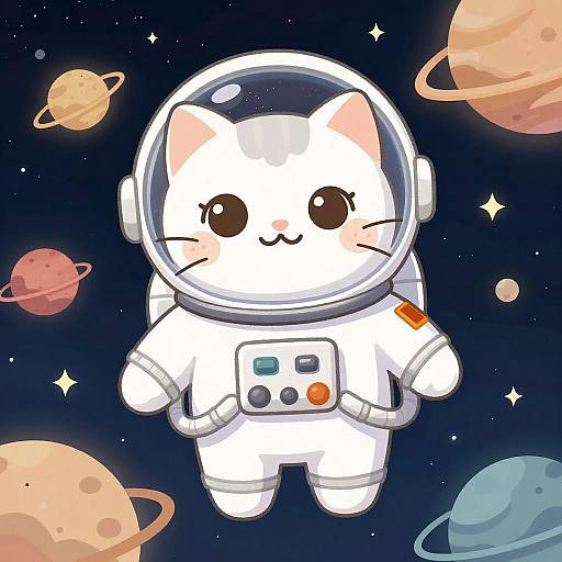 Cute Astronaut Cat Floating in Space