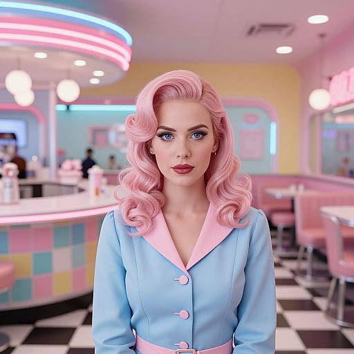 Retrofuturistic Pastel Diner Scene