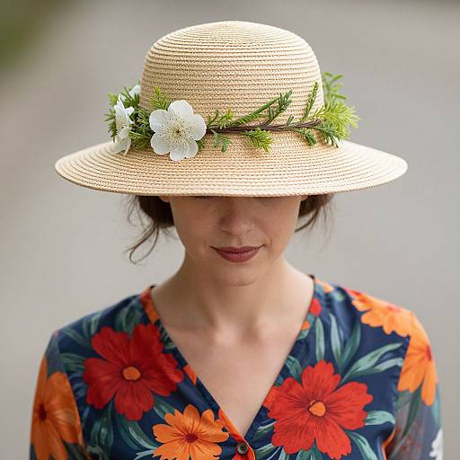 Woman in Floral Straw Hat