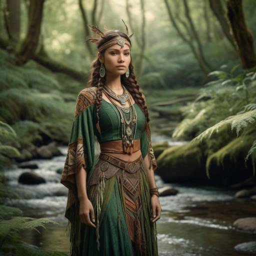Woman in Tribal Costume in Forest