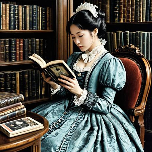 Victorian Lady Reading in Antique Library