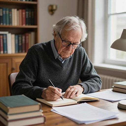 Elderly Man Writing at His Desk