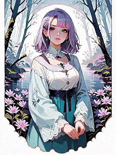 Anime Girl in Medieval Dark Forest