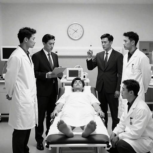 Intense Medical Scene in Black and White