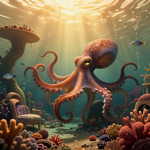 Surreal Octopus Underwater Dreamscape