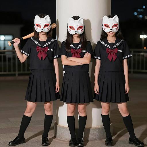 Mysterious Night: Japanese Schoolgirls in Action