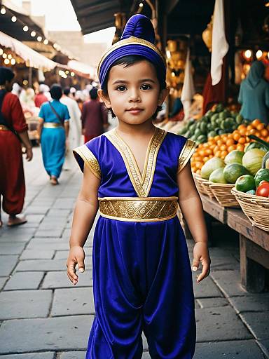 Toddler in Aladdin Costume at Market