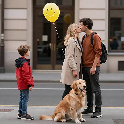 Urban Street Kiss with Golden Retriever