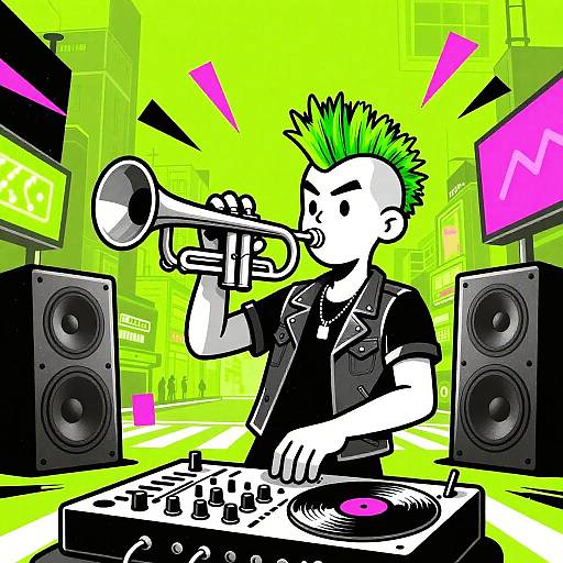 Energetic Trumpet Player in Neon City