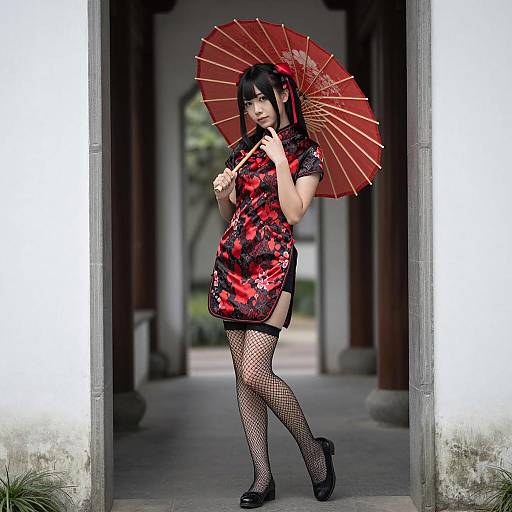 Elegant Asian Woman with Parasol Portrait