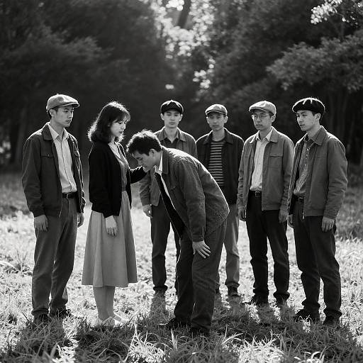 Black and White Group in Field