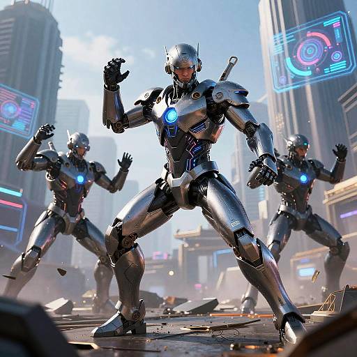 Futuristic AI Digital Warriors Battle